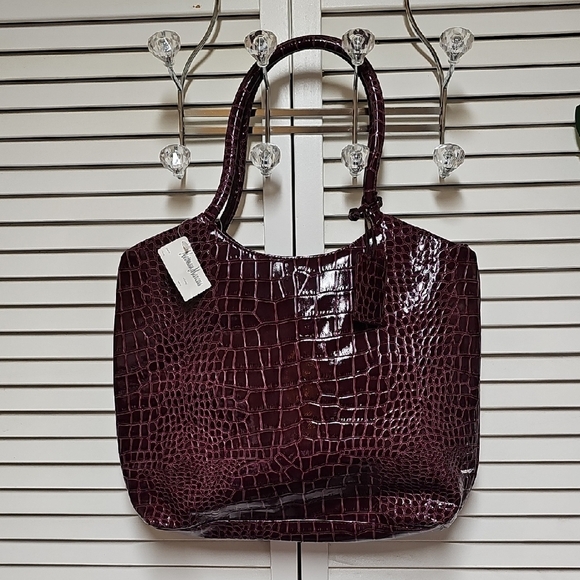 Neiman Marcus Handbags - NWT Neiman Marcus Deep Purple Crocodile-Embossed Faux Leather Tote